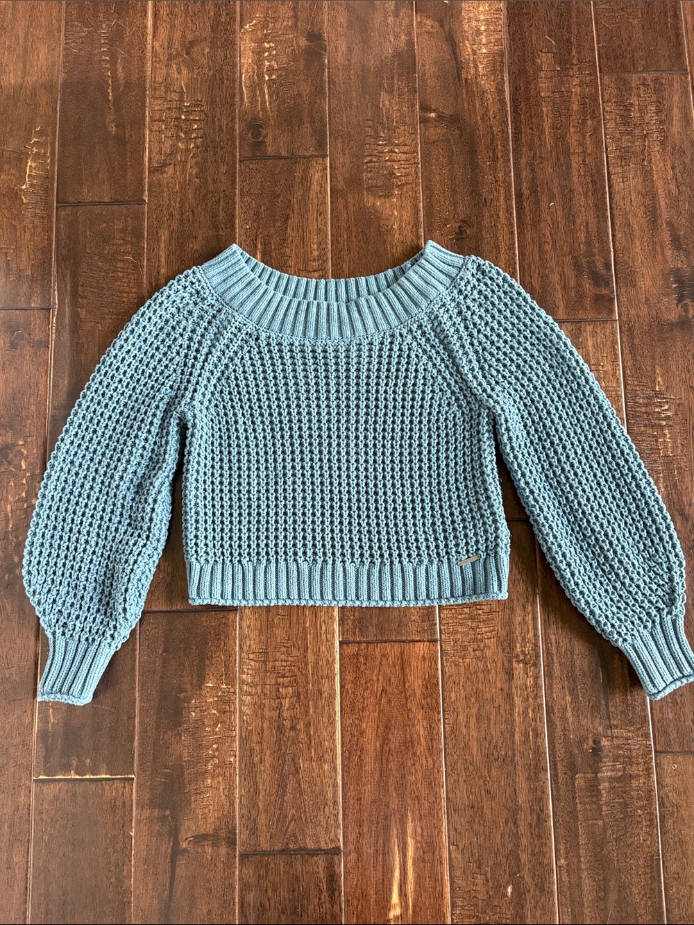 Abercrombie & Fitch Light Blue Cropped Bubble Sleeve Knit Sweater